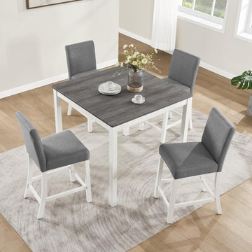 5-Piece Counter Height Dining Table Set with Chairs for 4, Wooden Modern Square Kitchen Table and Chairs Set, Space