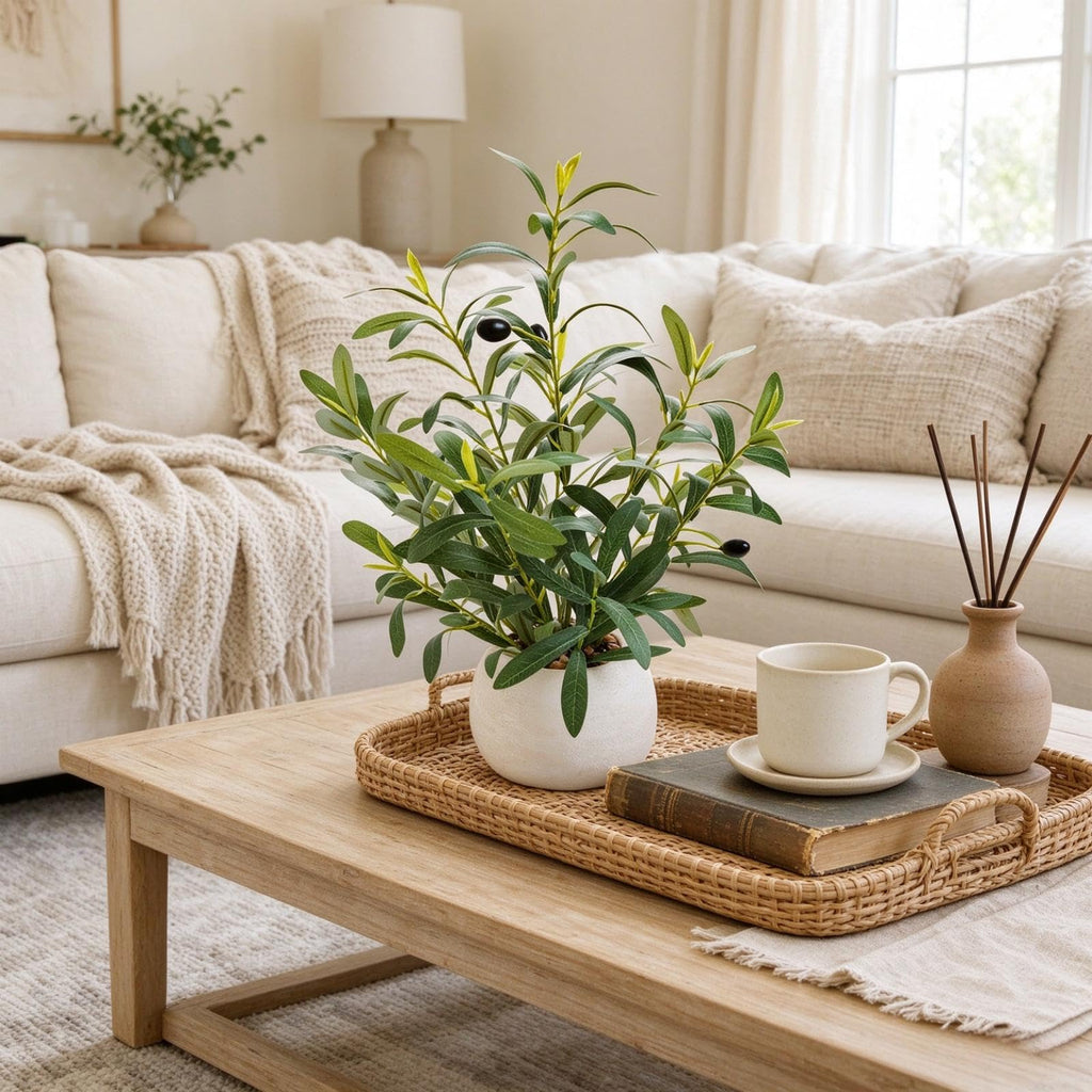 17" Artificial Olive Plant White Ceramic Planter Indoor Decor