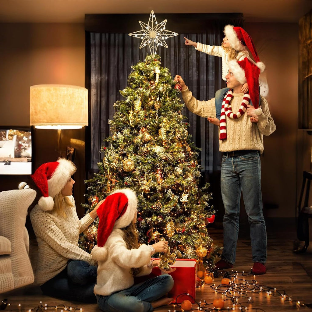 Christmas Tree Topper, 11 Inches Lighted Gold Glittered 8-Point Star Tree Topper, 30 LED Sparkling Tree Toppers