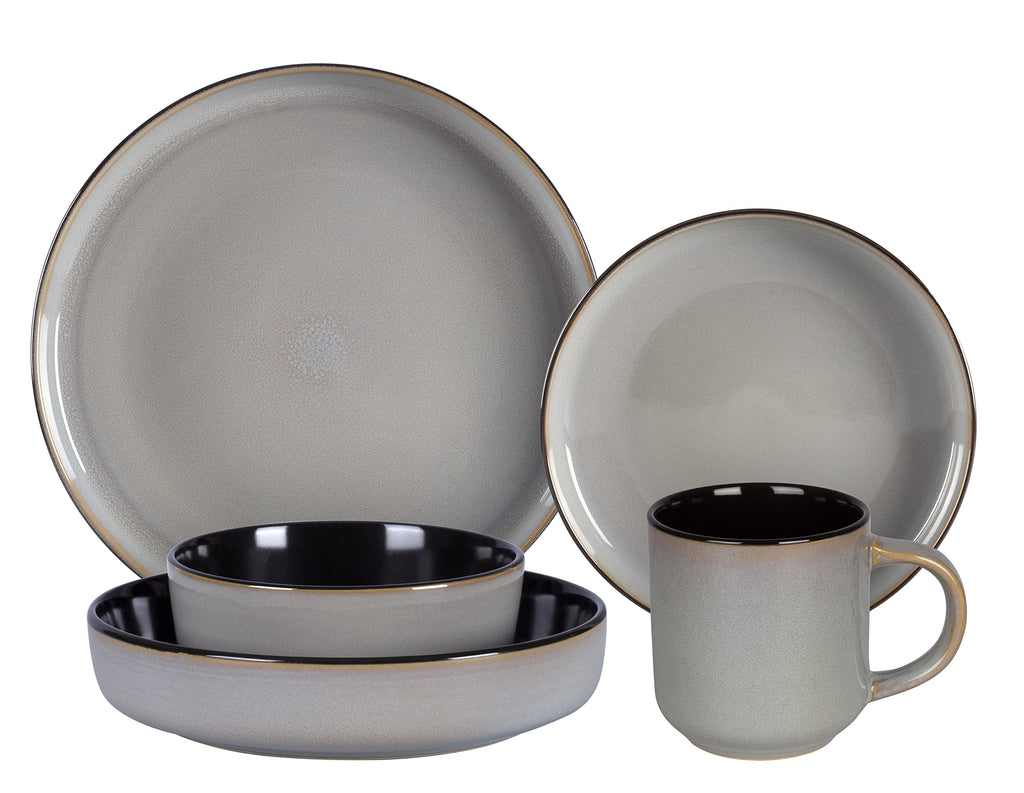Euro-Nordic Stoneware 20pc Dinnerware Set, Reactive Glaze (Grey, 20pc Set)