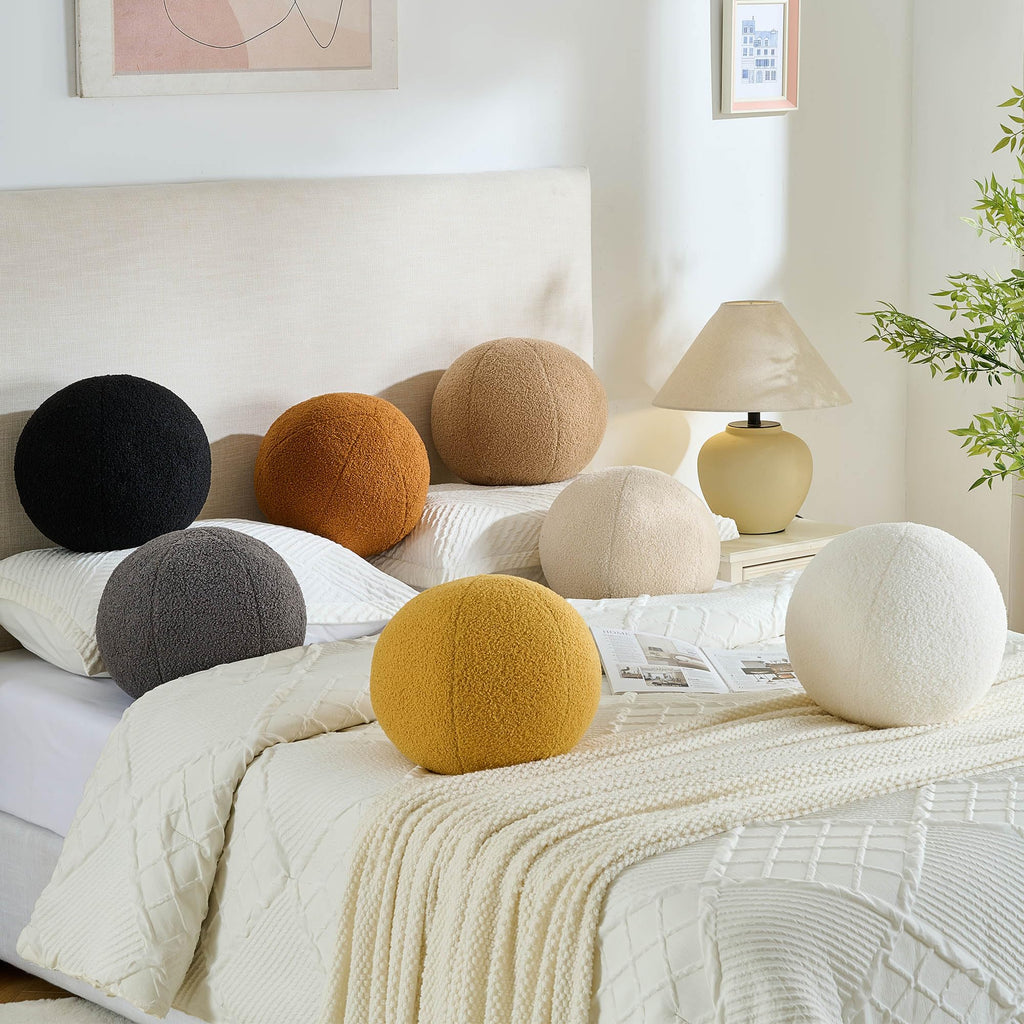 Ball Pillow, Round Sphere Decorative Throw Pillow Boucle 11.8" Grey