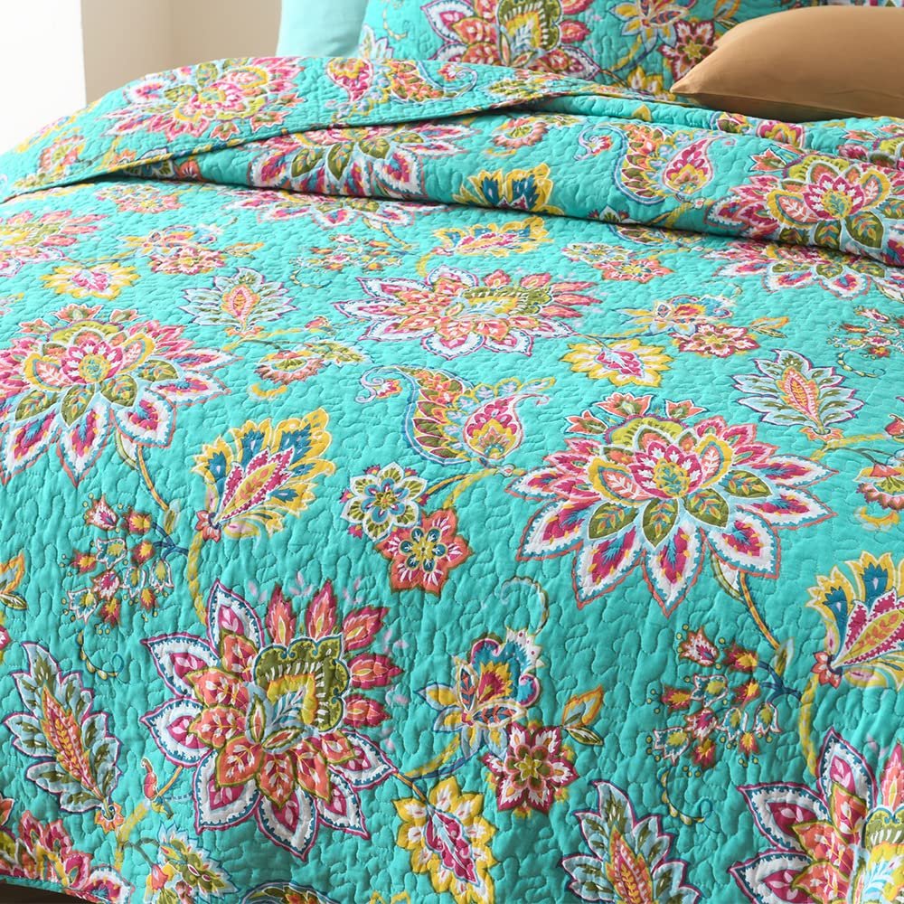 Cotton Bedspread Quilt Bedding Set King Size, 3 Pieces Soft Reversible Coverlet Lightweight Comforters, Vintage