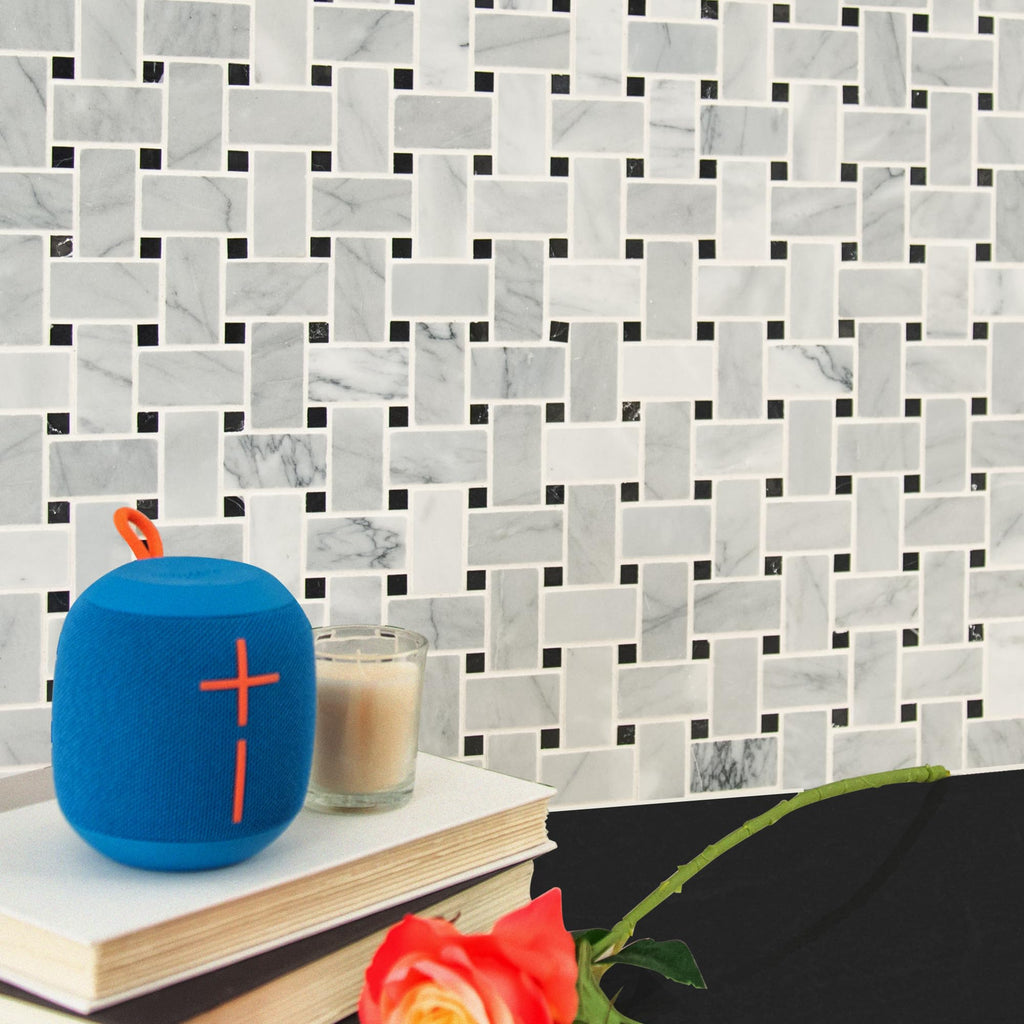 Marble Mosaic Wall Tile | Greecian White Basketweave | 12" x 12"