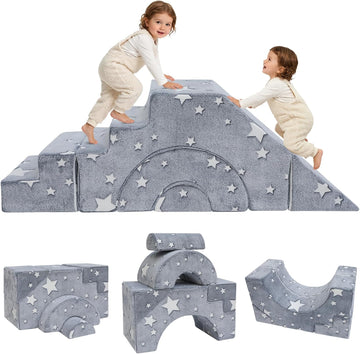 Kids Couch, Glow in Dark Stars Foam Climbing Sofa with Slide