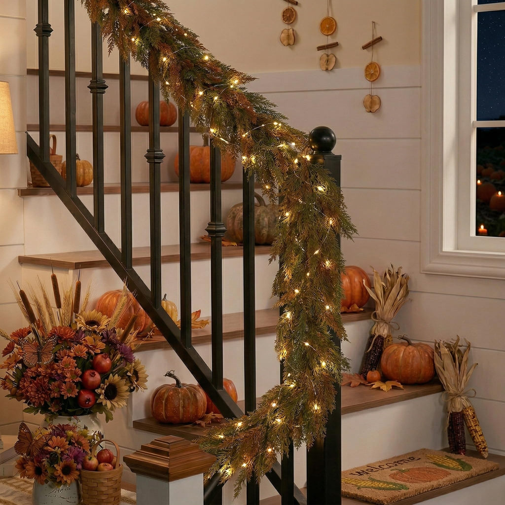 9ft Artificial Norfolk Pine Fall Garland for Mantle