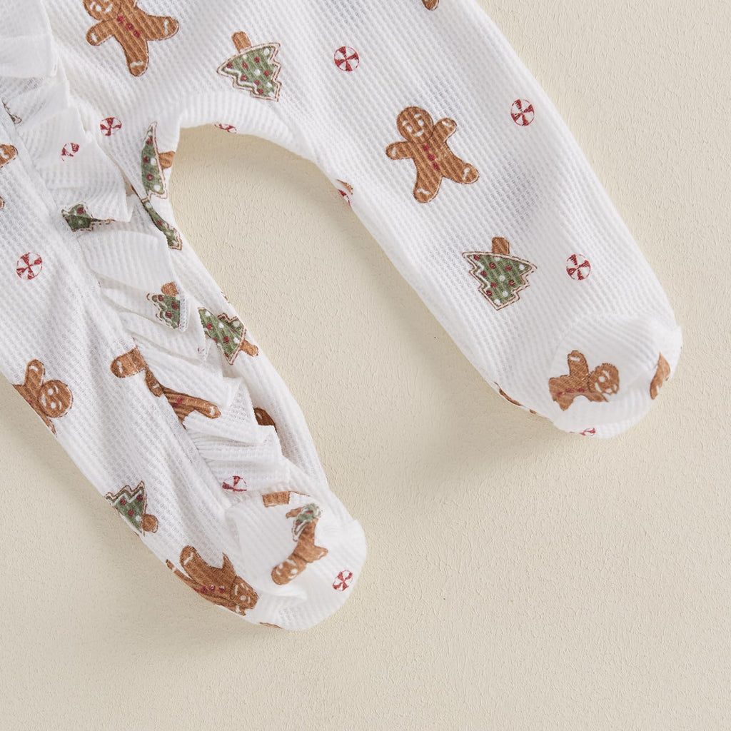 Newborn Baby Girl Boy Christmas Outfit Zip Up Ruffle Footie Romper Jumpsuit Waffle Knit Onesie Xmas Santa Clothes