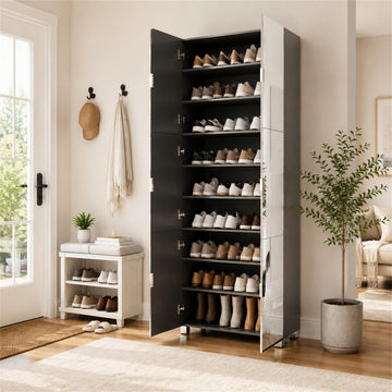 Mirror Shoe Cabinet with Full Length 6 Mirrored-Door Shoe Storage Cabinet