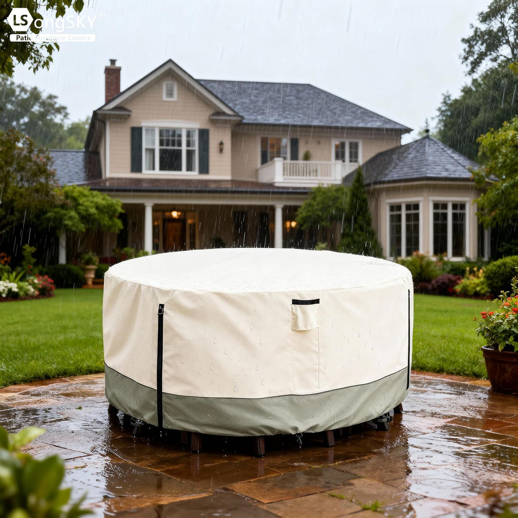Round Patio Furniture Covers,600D Heavy Duty Waterproof Outdoor Furniture Cover for Round Dining Table with Rocking