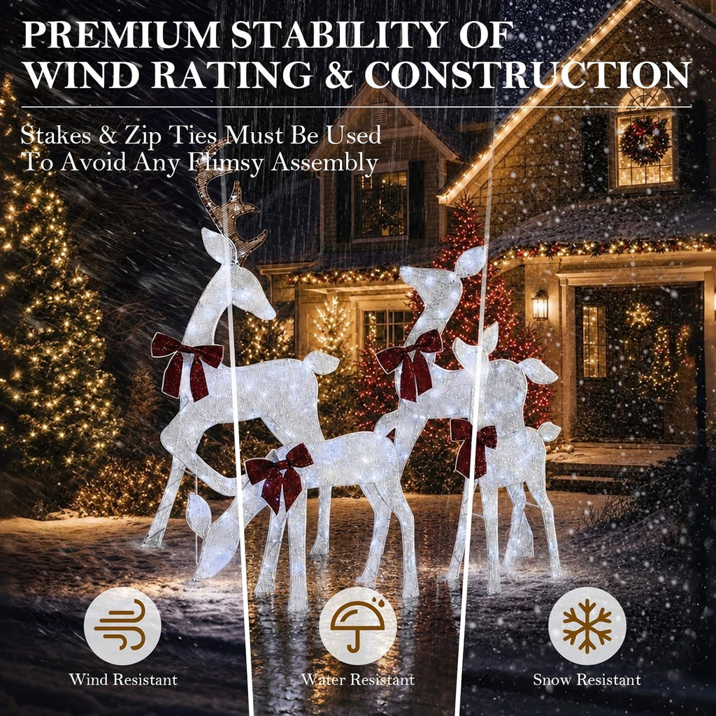 4-Piece 4.5FT 2D Lighted Christmas Reindeer Family Set White