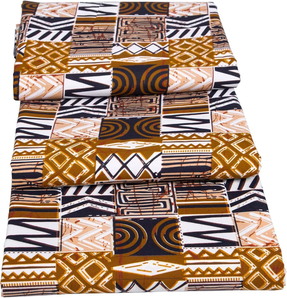 1 Piece of 6 Yard African Ankara Wax Print Fabric Kente Fabric Batik Ankara for Sewing for Party Dress (Brown)