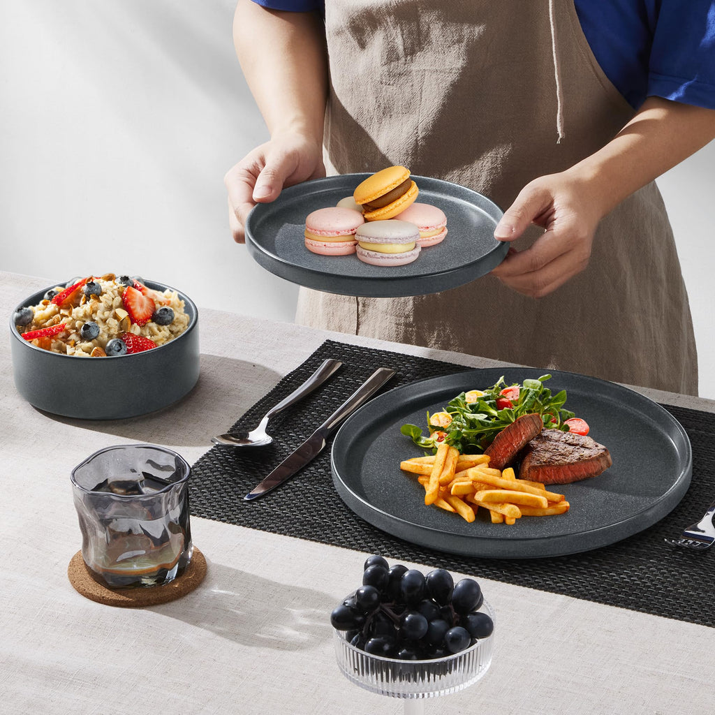 Dinnerware Sets for 4, 12-Piece Reactive Glaze Plates and Bowls Sets