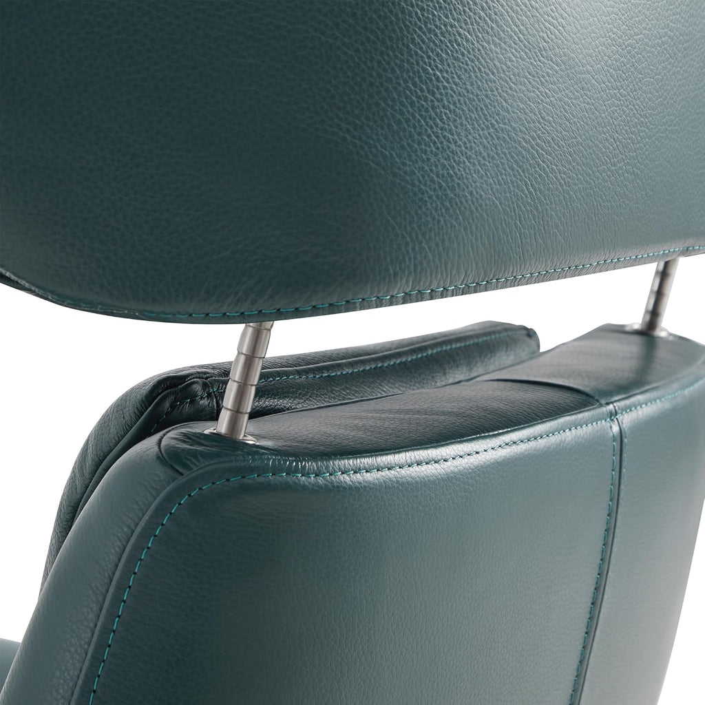 Genuine Leather Reclining Swivel Accent Chair with Ottoman, Teal