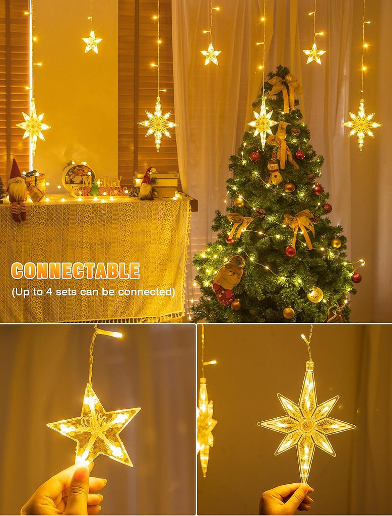 126 LED Star Icicle Lights,7.8ft Window Curtain Lights Plug