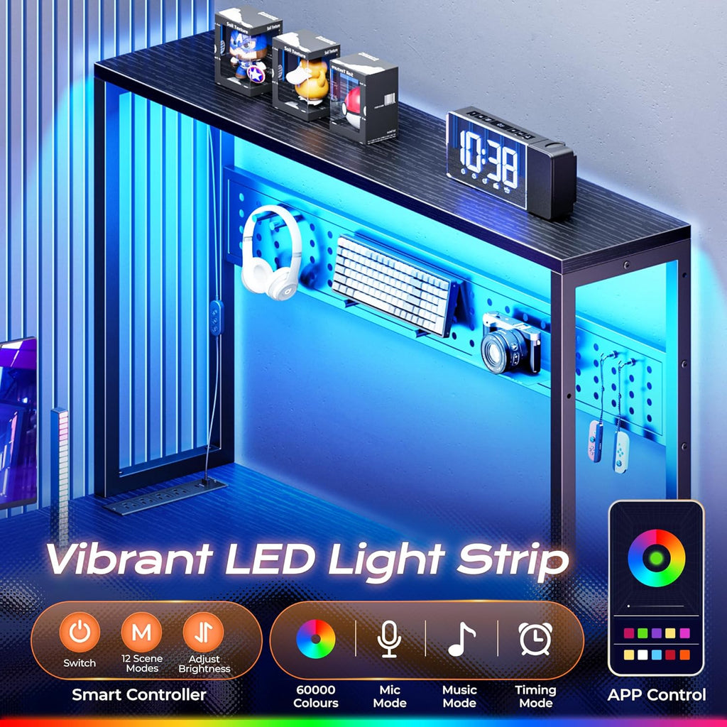 L Shaped Gaming Desk with LED Lights & Power Outlets | Reversible Computer Desk with Storage Shelves & Bag, Large
