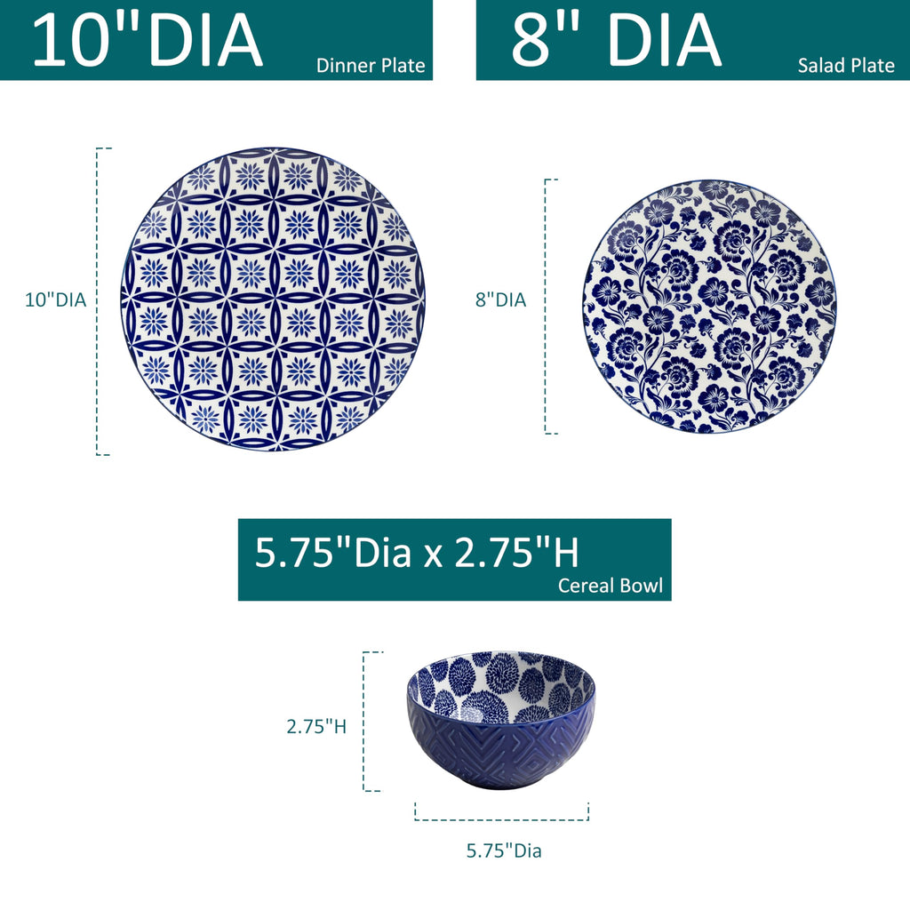 12 Pieces Modern Porcelain Dinnerware Set, Service for 4, Ceramic Plates and Bowls Sets, Kitchen Dinner, Salad