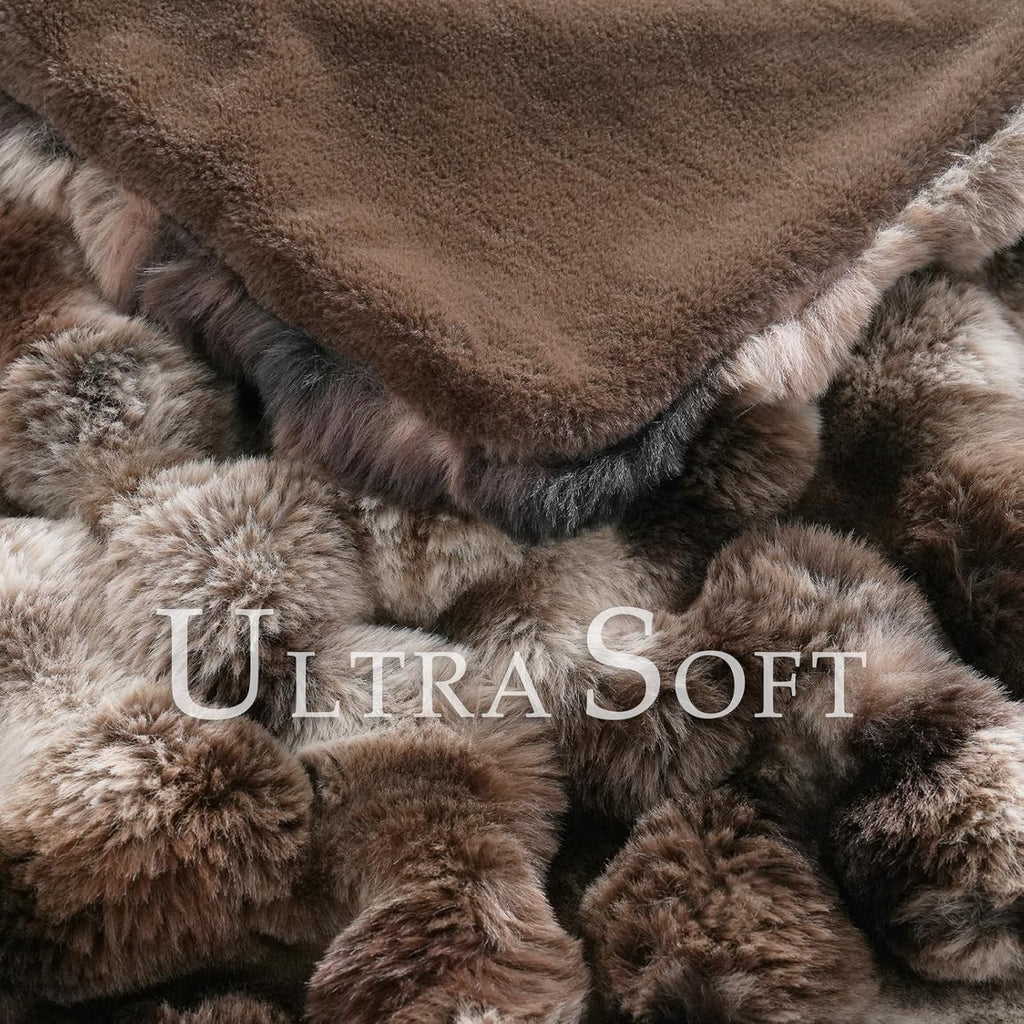 Fluffy Faux Fur Throw Blanket, Soft Plush Thick Cozy Fuzzy Luxury Minky Bubble Blanket, Tie-dye Coffee, 50" x 60"