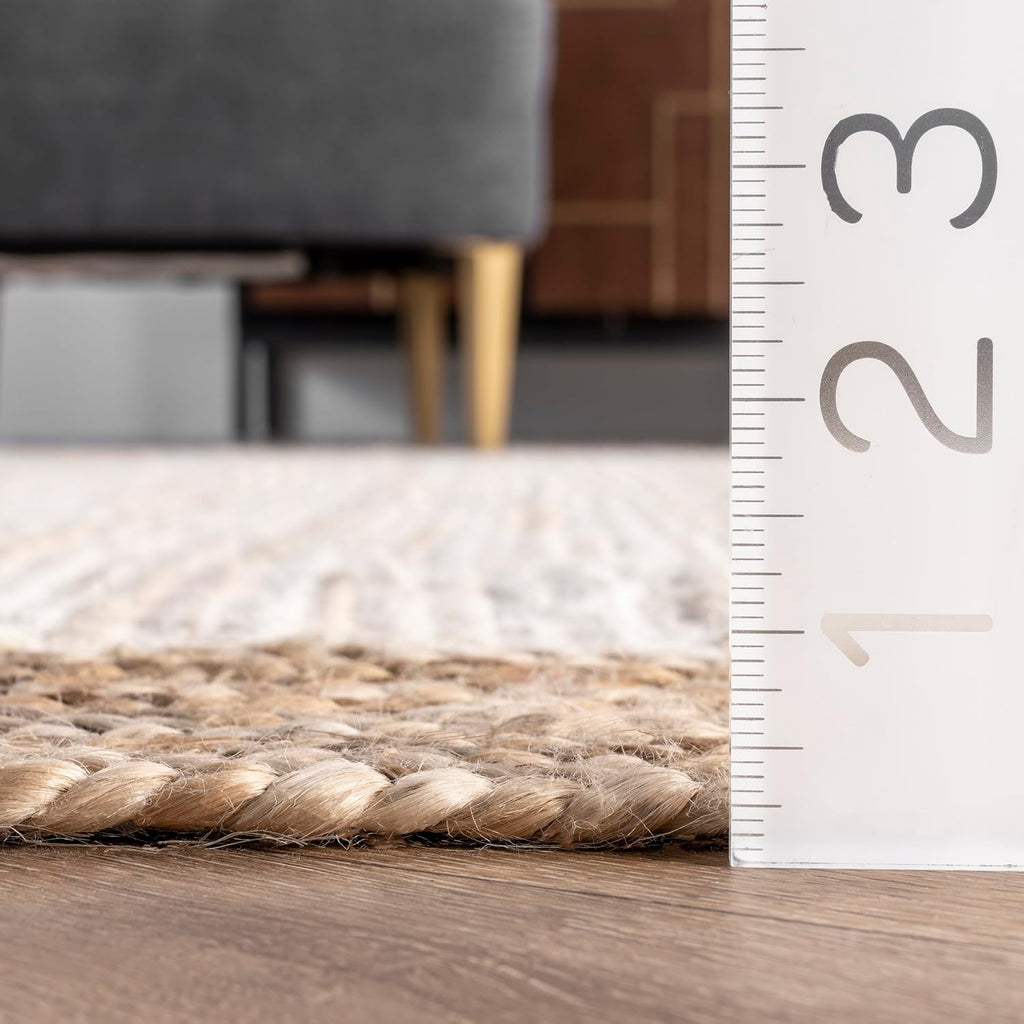Eleonora White/Natural, 4' x 6' Oval, Bordered, Jute, Soft and Textured, High Traffic, Stain Resistant, Easy Clean
