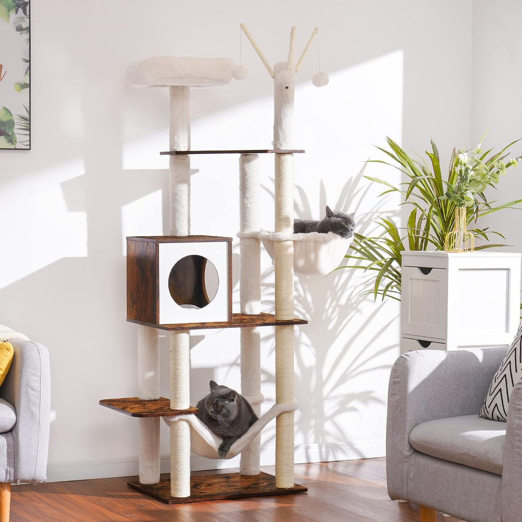 Wooden Cat Tree Tower with Hammock for Indoor Cats