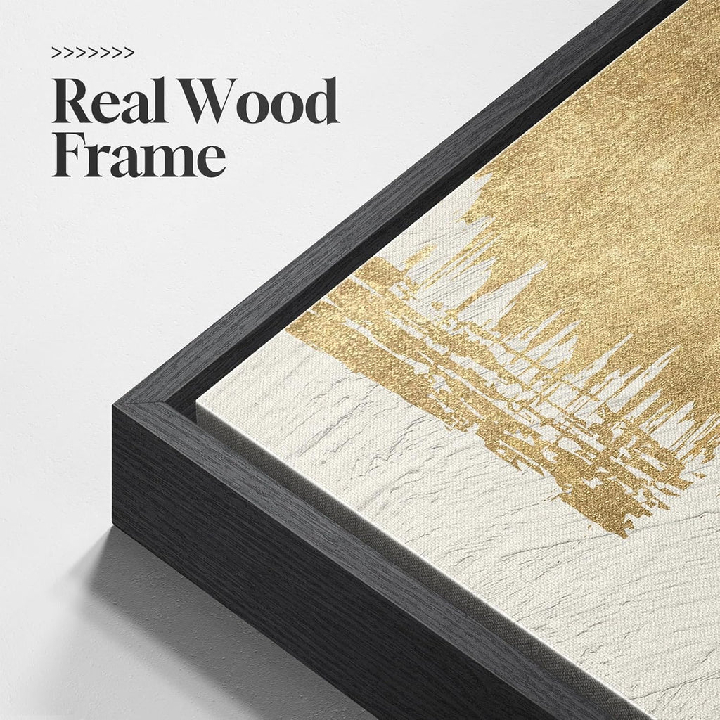 Framed Black and White Abstract Wall Art, 3 Piece Canvas Prints Paintings Artwork for Walls, Modern Minimalist Gold
