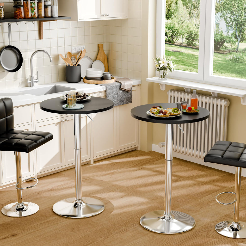 Bistro Pub Table Height Adjustable Round Bar Table 27.4-36 Inches, 360°Swivel Cocktail Table, Party, Café (4