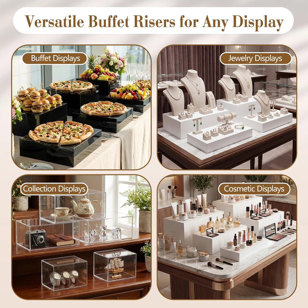 7 Pcs Large Acrylic Buffet Risers, 6-12" Square, White