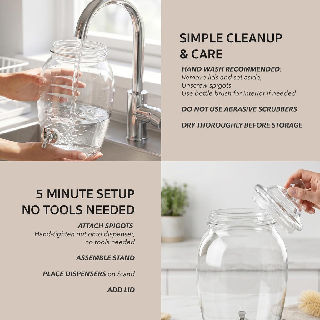 Beverage Dispenser Cold Drink Dispenser w/ 2-Gallon Capacity Glass Jug, Metal Stand & Leak-Proof Acrylic Spigot