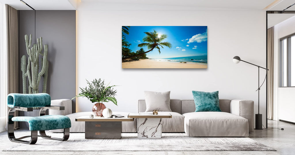Large Canvas Wall Art Summer Ocean Waves Prints Coconut Trees Beach Seascape Painting Hawaii Sea Nature
