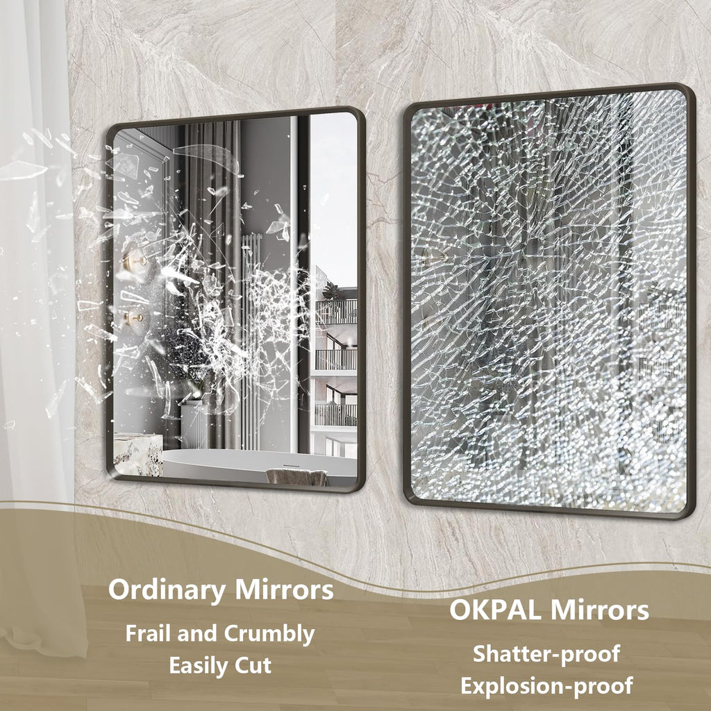Black Bathroom Mirror for Wall, 48X30 Inch Bathroom Vanity Mirror, Black Rectangle Frame Mirror, Matte Black Metal