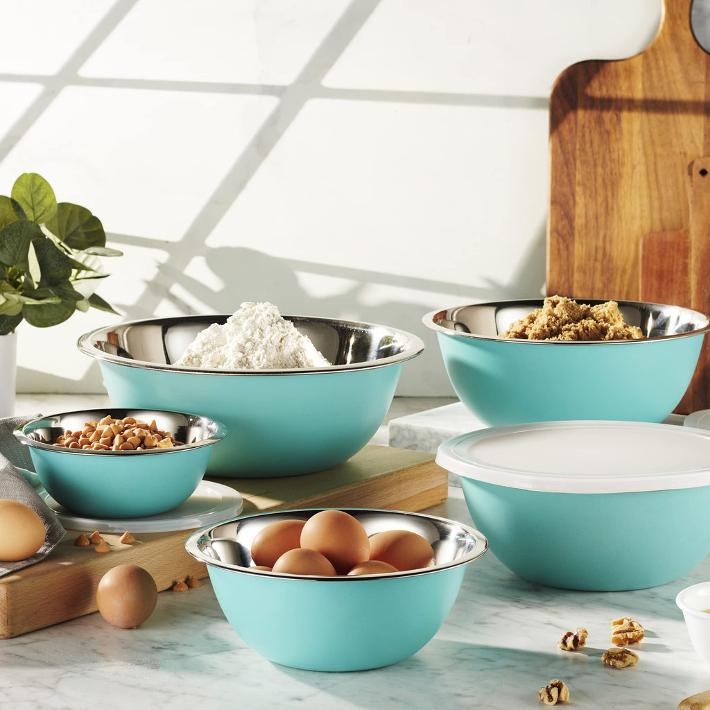 Stainless Steel Mixing Bowl Set with Lids for Food Prep & Storage