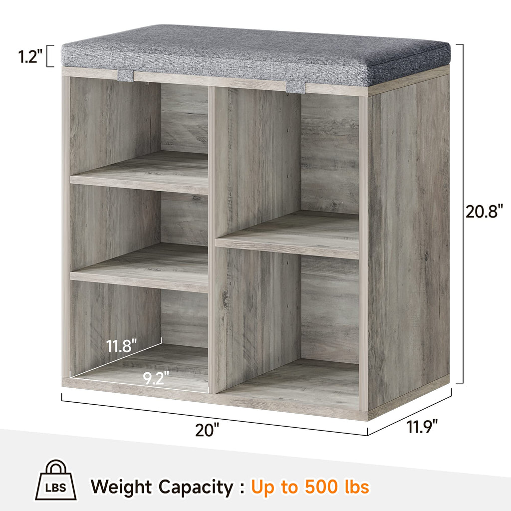 20in Shoe Bench Entryway with Storage, Cubby Storage Bench with Cushion, Small Shoe Rack Bench with 3-Tier Adjustable