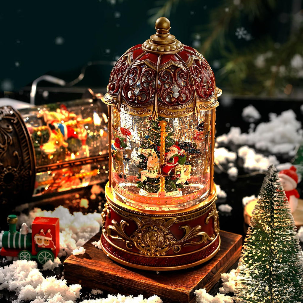 Carousel Christmas Snow Globes Santa Claus, Rotating Shatterproof Music Box