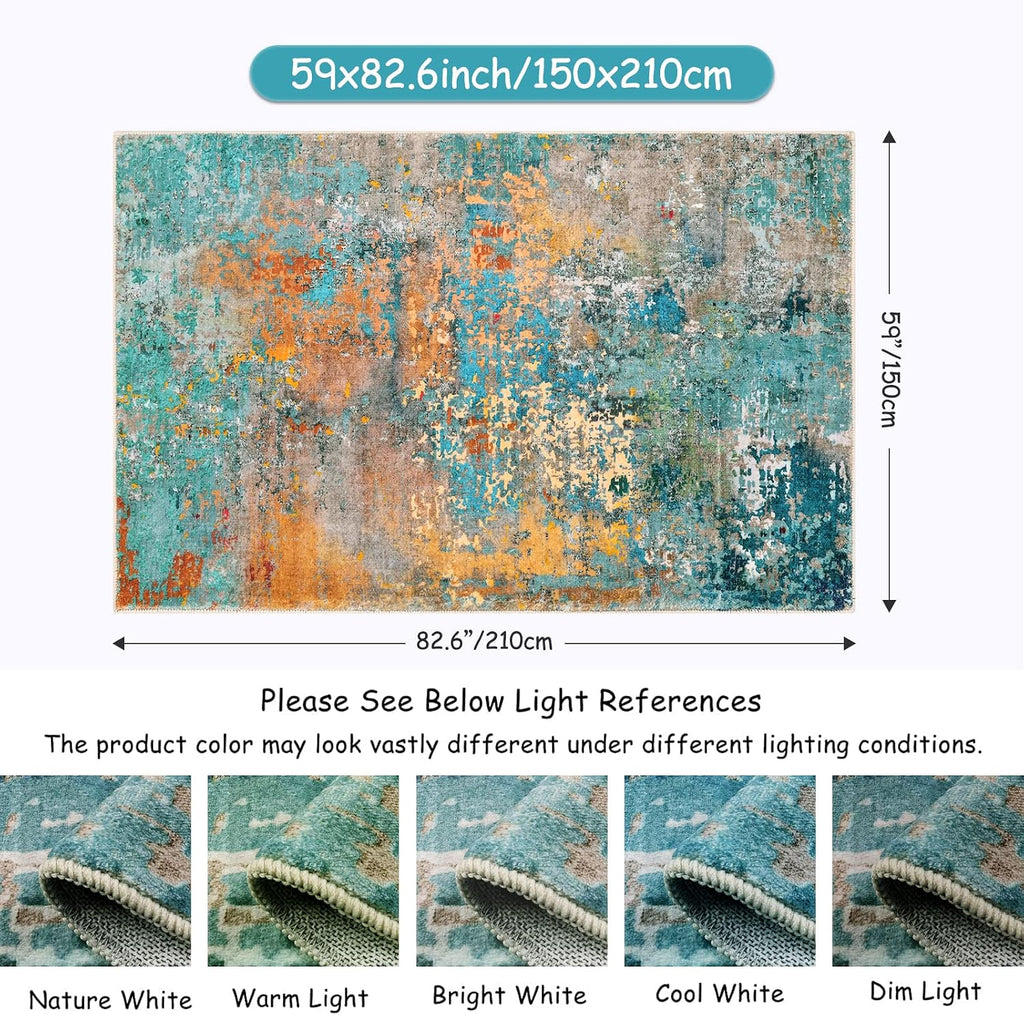 Modern Abstract Area Rugs 5x7, Large Washable Rugs Bedroom Non Slip, Colorful Indoor Floor Carpet Apartment Dorm Kids