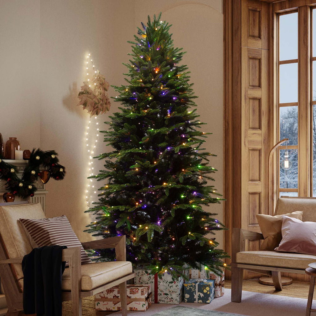 7.5 ft Pre-Lit Artificial Christmas Tree with 350 Lights, Spruce Xmas Tree