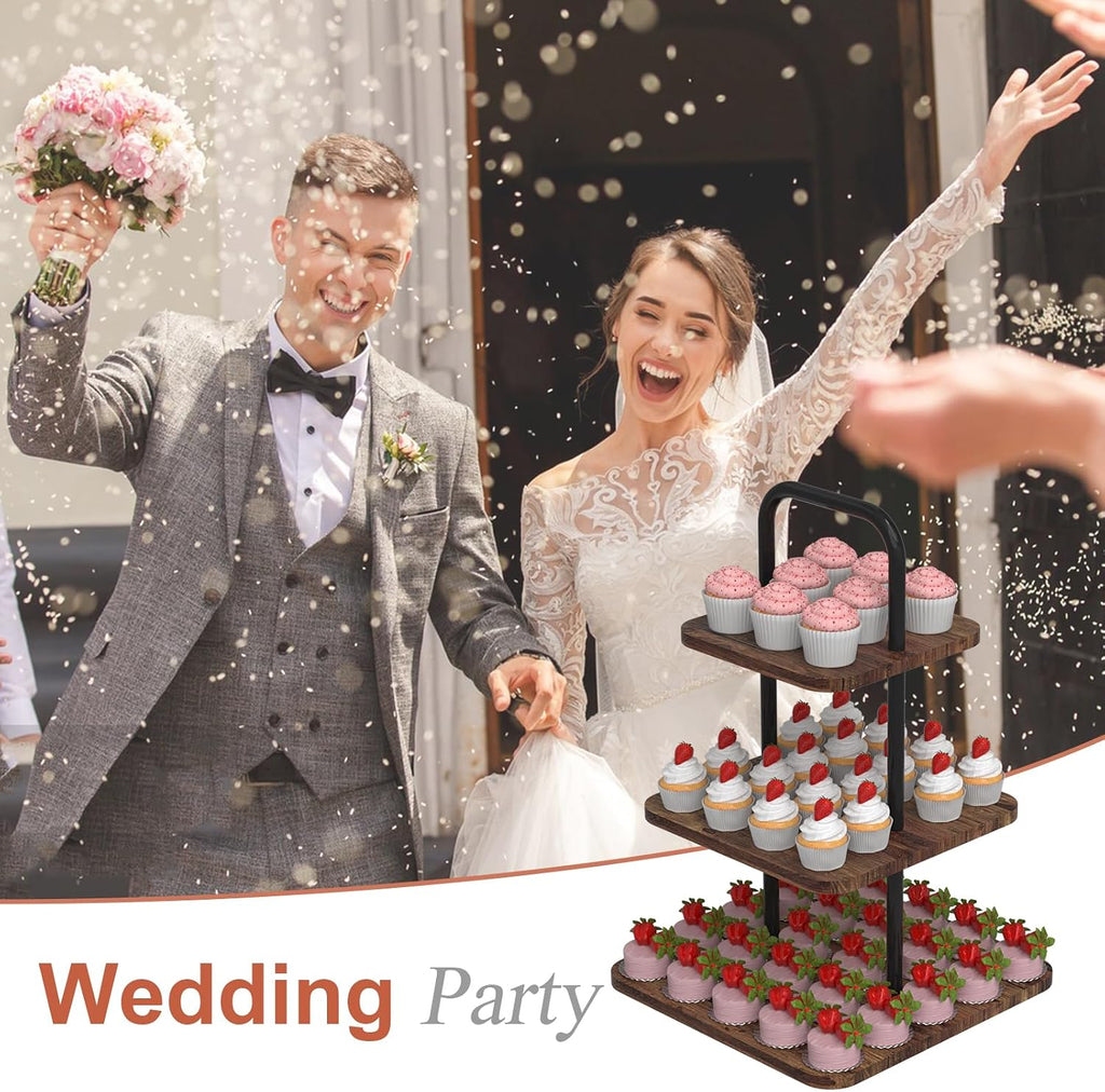 Cupcake Stand, 3-Tier Dessert Stand for 32 Cupcakes, Wood & Metal Tower Display Premium Holder Dessert Tree Tower