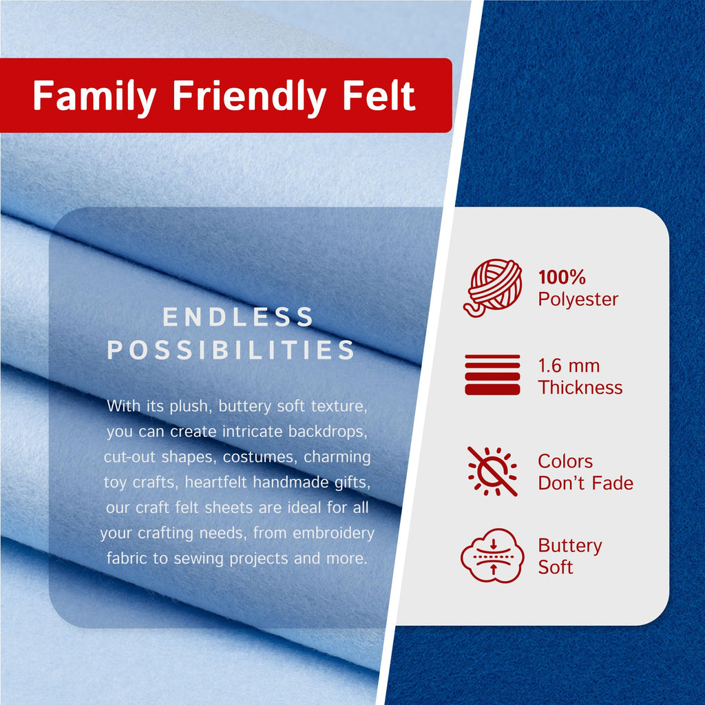 Craft Felt by The Yard - Soft, Plush, Durable Felt Fabric for DIY Arts & Crafts, Decorations, Embroidery & Sewing