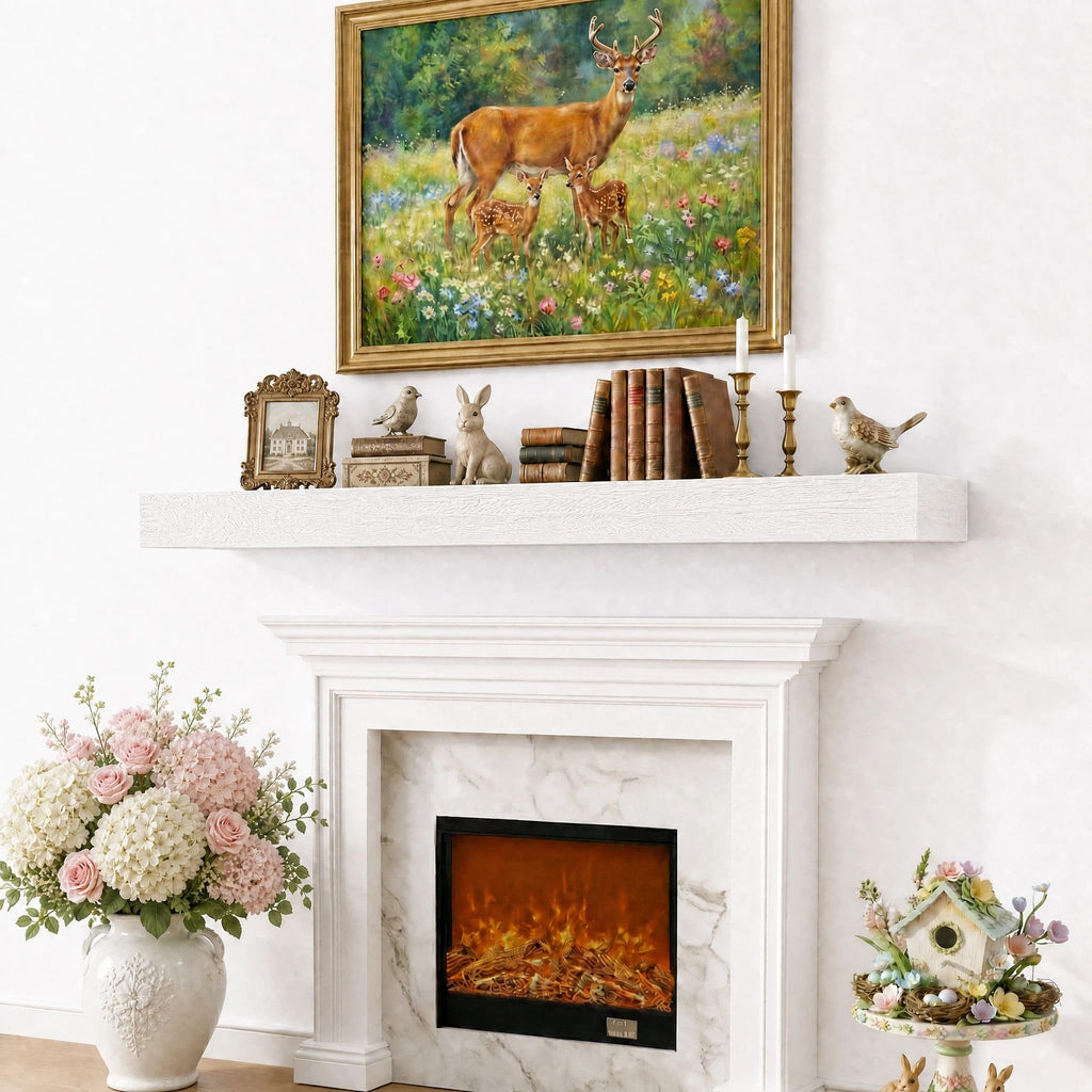 60 Inch Solid Wood Fireplace Mantel Shelf, Classic White