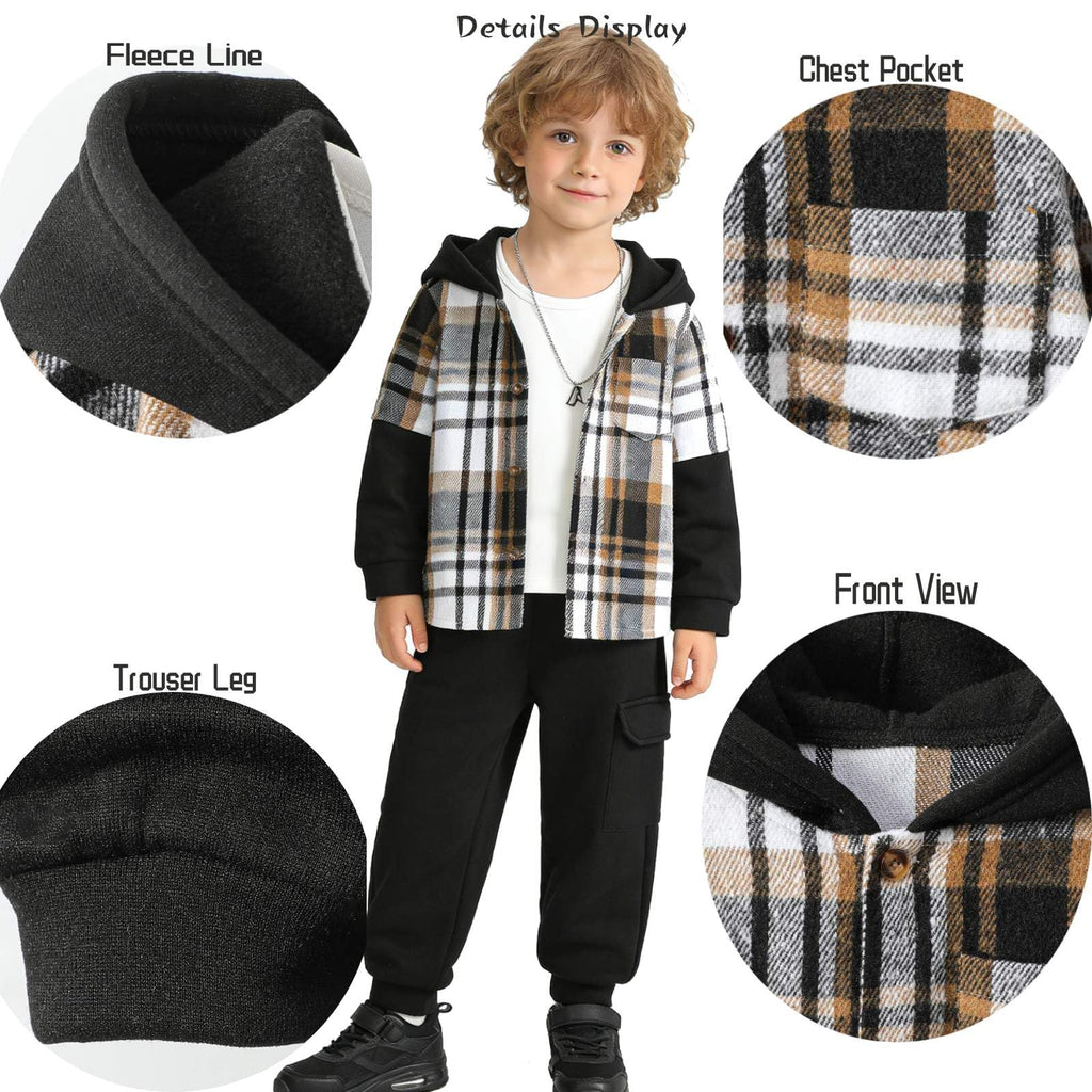 Toddler Boys Plaid Flannel Shirt Pants Set 2 Piece Outfit Button Down Casual Cotton Soft Spring Fall Winter