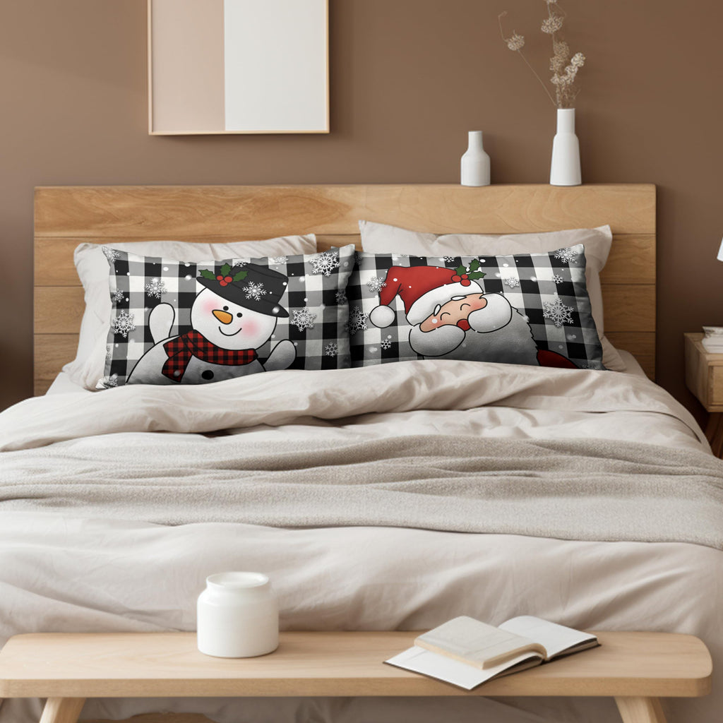 Christmas Santa Lumbar Pillow Covers 12x20 Set of 2 Snowman and Xmas Santa Rectangle Cushion Case Christmas Black