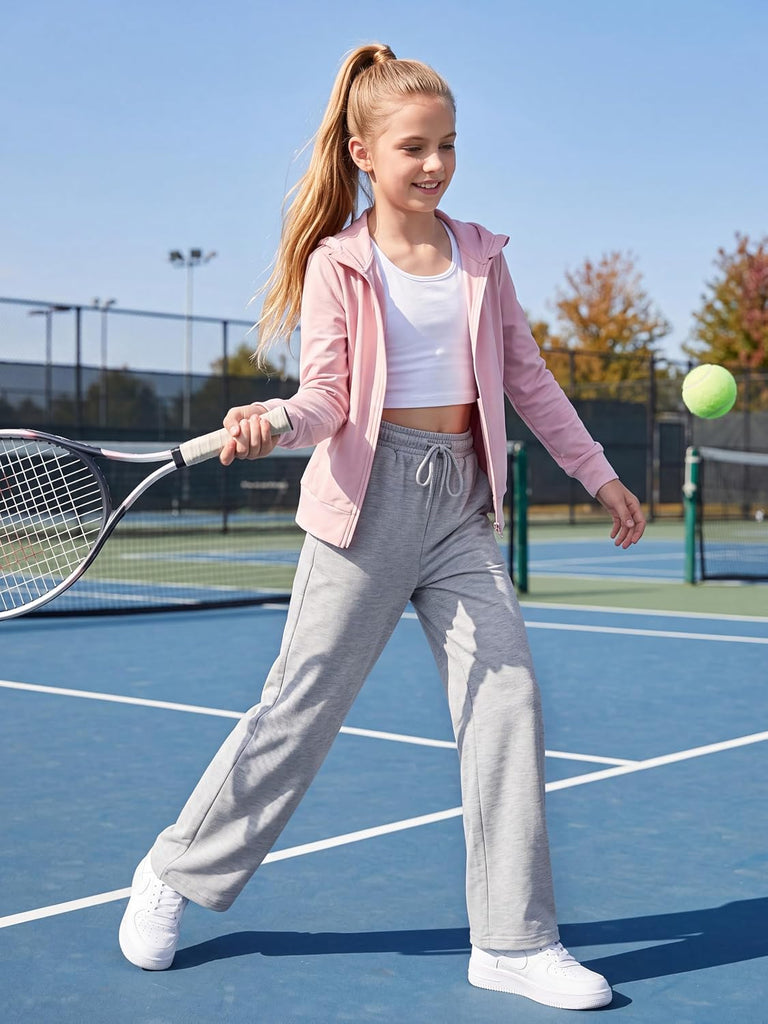 4 Pack Girls Wide Leg Sweatpants Drawstring Baggy Athletic Joggers Teen Kids Casual Pants with Pockets