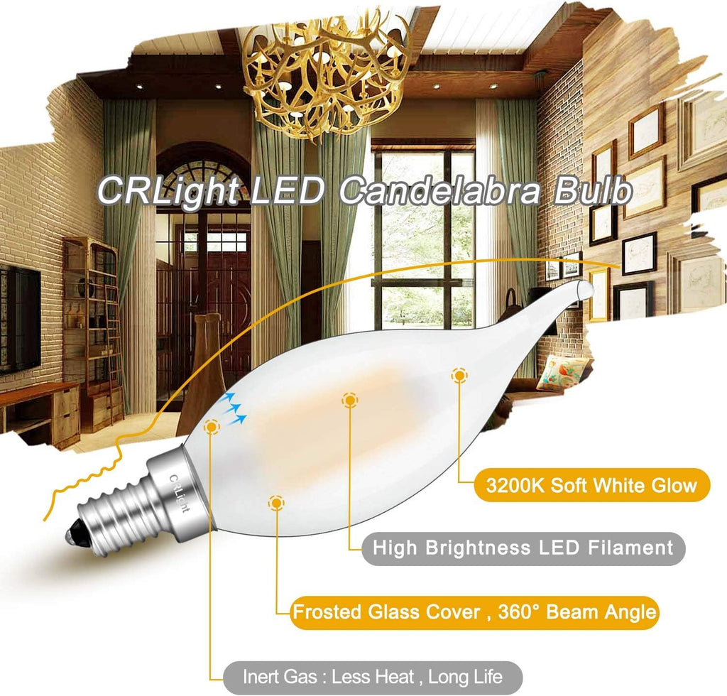 6W E12 Dimmable LED Candelabra Bulb CA11 3200K Soft White, 8 Pack