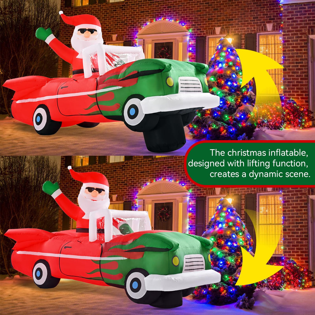 8FT Animated Santa on Car Christmas Inflatable Outdoor Decoration