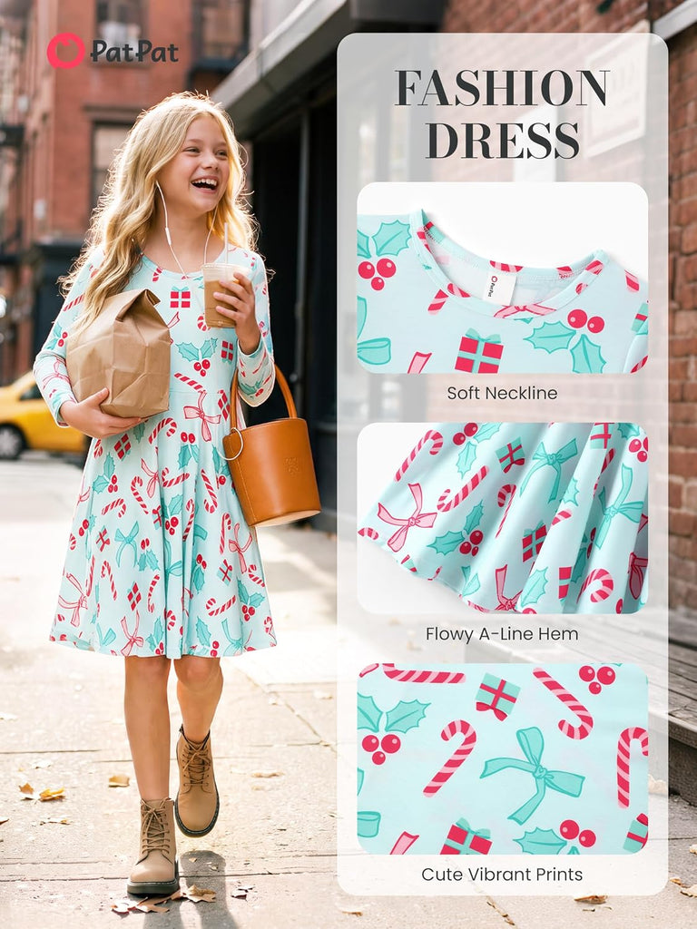Girls Long Sleeve A Line Skater Dress Casual Everyday Outfit