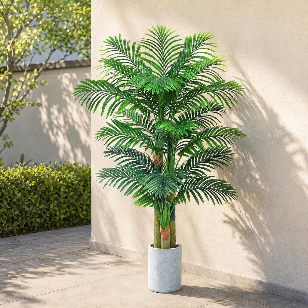 Artificial Golden Cane Palm Tree 6FT, Fake Palm Trees in White Pot