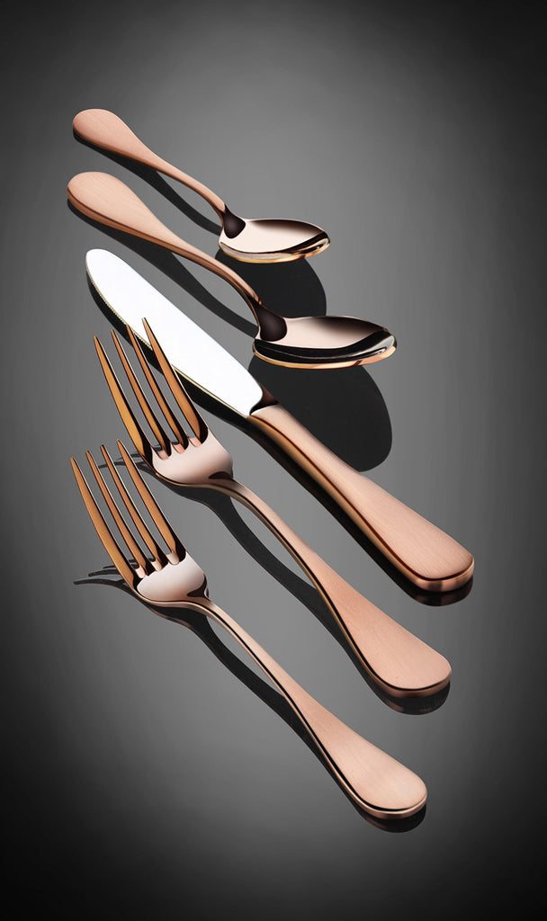 Rain Stainless Steel Flatware 20-Piece Set, Copper Finish