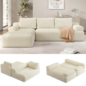 110" Sectional Sofa Boneless Couch with Chaise, Beige