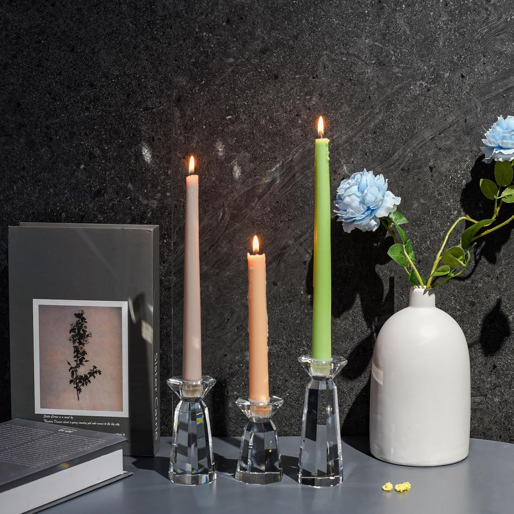 Crystal Tapered Candle Holders Crystal Candlestick Home Tabletop Decorations Pack of 3, Comes with Gifted Box
