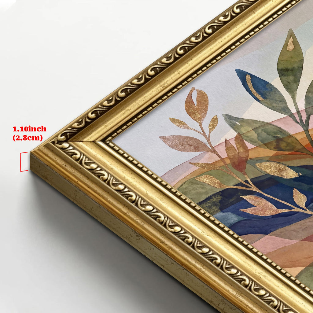 Gold Framed Abstract Landscape Wall Art Set of 3, Colorful Botanical Mountain Picture Wall Decor, Boho Nature Canvas