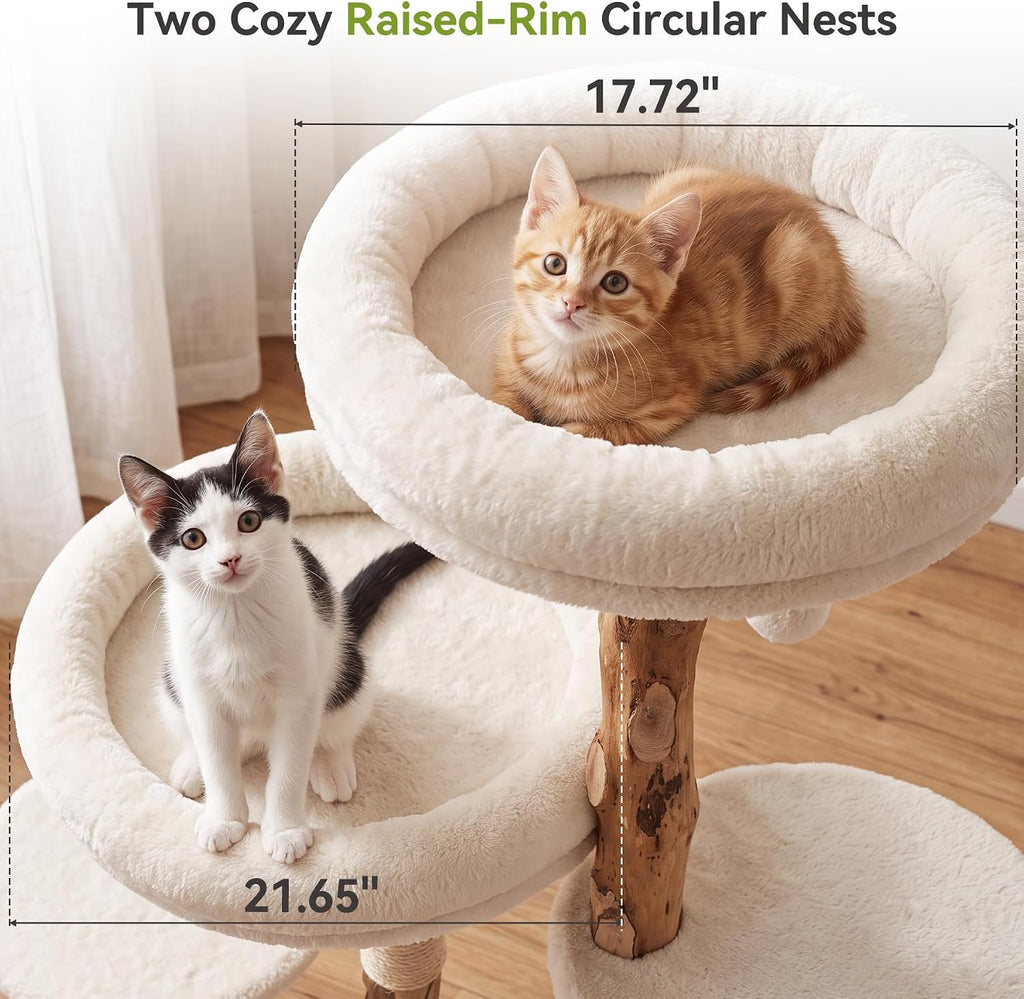 Wood Cat Tree, 59" Cat Tree Tower, Modern Cat Tower with Scratching Post