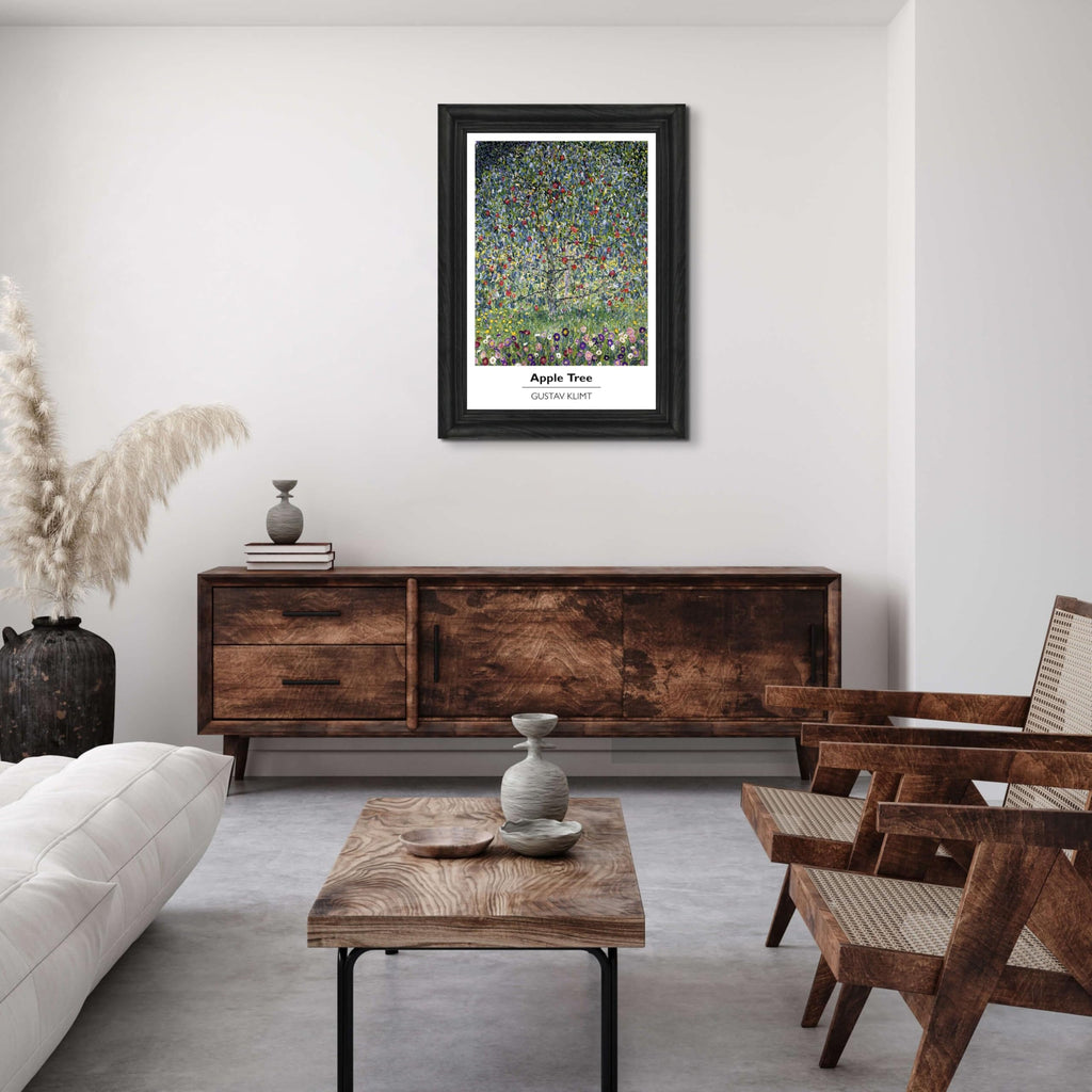 Cabin Apple Tree by Gustav Klimt | Canvas in Black Flat Frame | Fine Artwork Painting Reproduction | Framed Wall Art