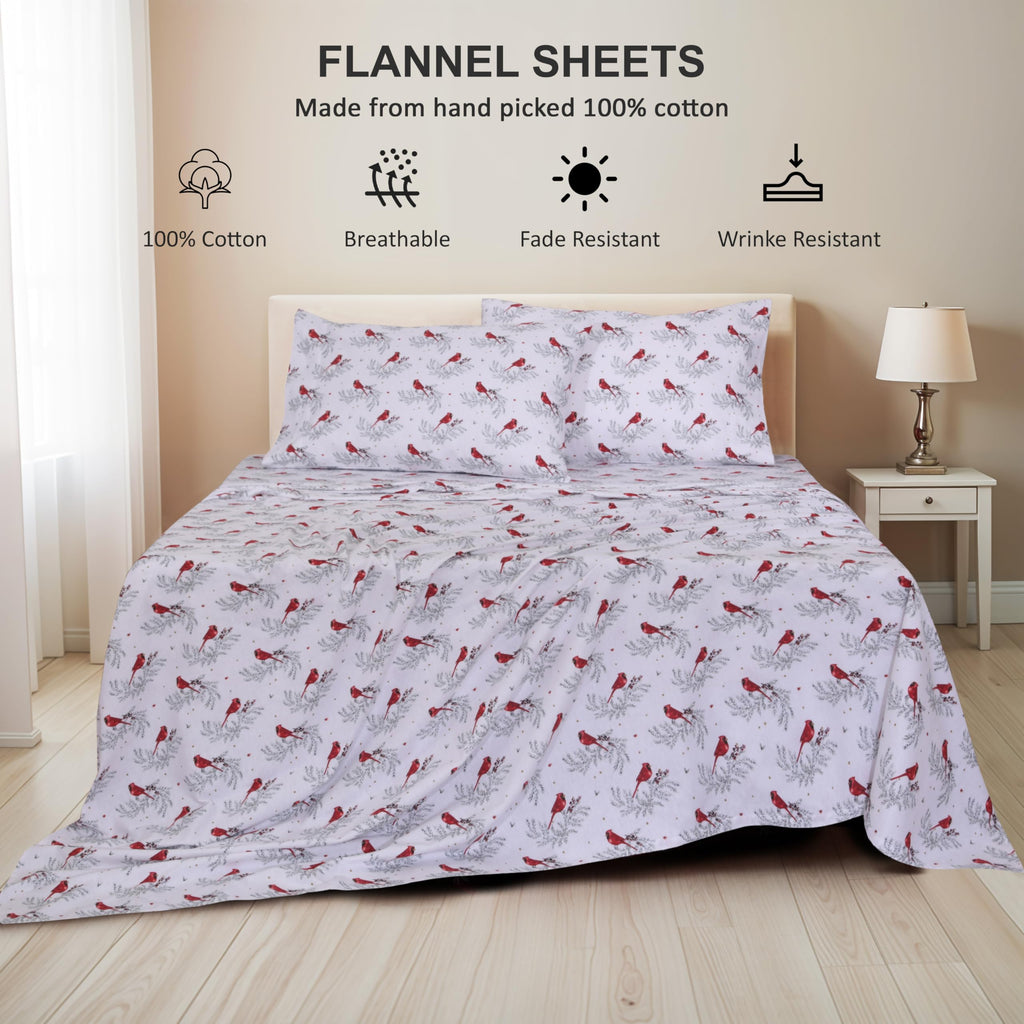 100% Cotton Flannel Sheets King Size, 4 PCs, Cardinal